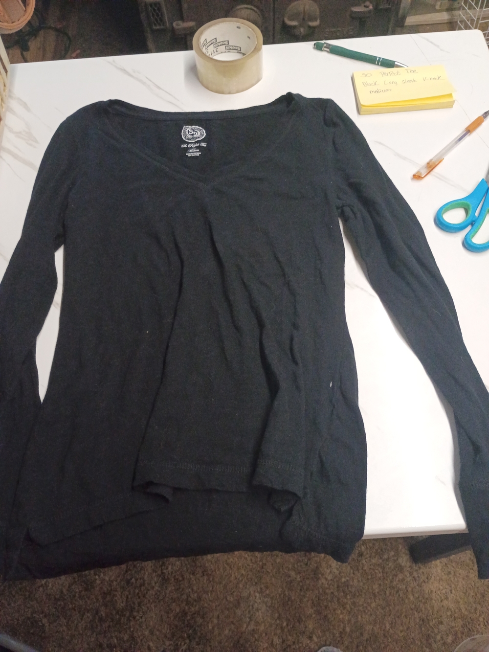 Women’s Black Long-Sleeve V-Neck Tee by SO